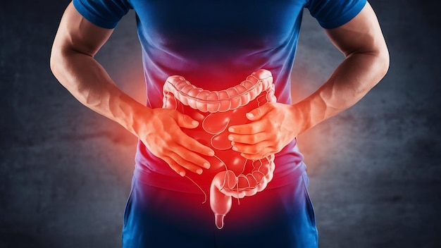 Foto infiammazione intestinale dolore addominale uomo foto dell'intestino crasso sull'uomo corpo mal di stomaco diarrea