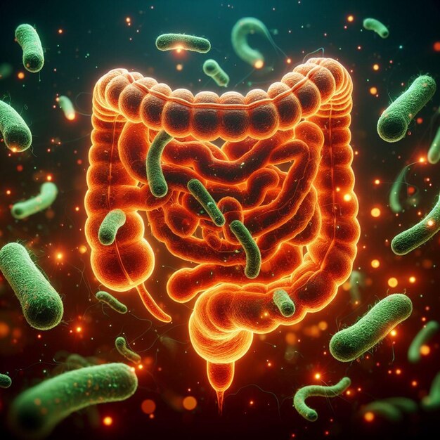 Photo intestine model bacteria floating