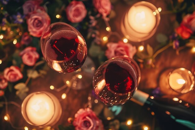 Intimate Ambiance With Flowers Wine And Candles Setting The Stage For Romance