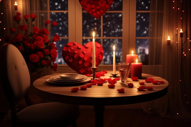 An intimate candlelit dinner for two with red rose 00479 00