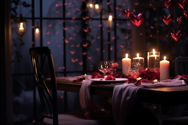 An intimate candlelit dinner for two with red rose 00479 00