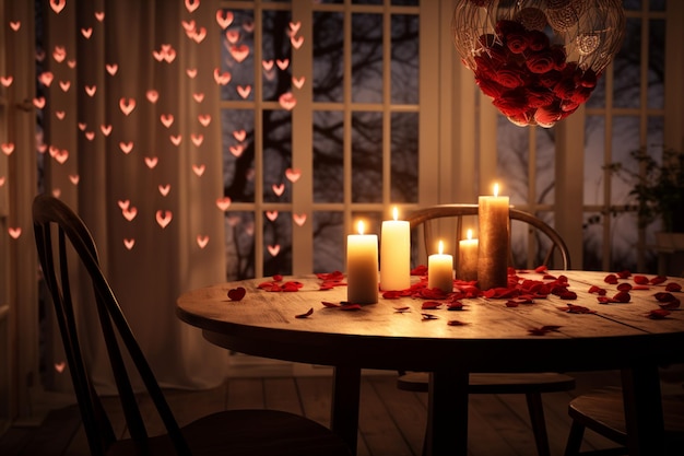 An intimate candlelit dinner for two with red rose 00479 02