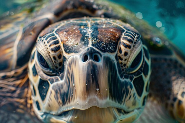 An intimate closeup of a sea turtles face its wise generative ai