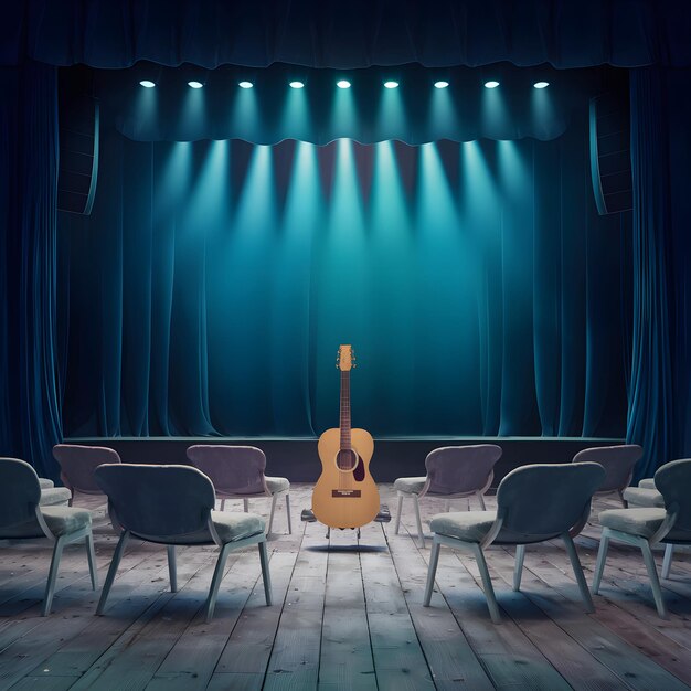 Photo intimate concert setting empty stage awaits unplugged live music performance for social media post s