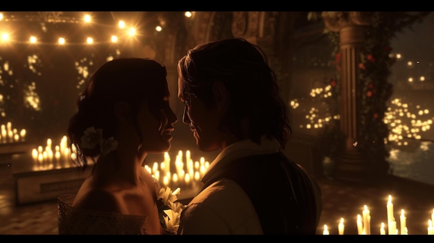 Photo an intimate moment captured in a beautifully lit room as two souls lock eyes feeling an indescribable connection that transcends time and blossoms like the first sign of spring