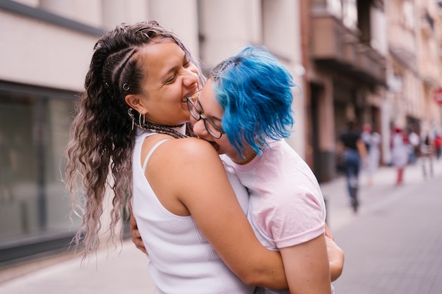 Intimate moment between a lesbian couple.