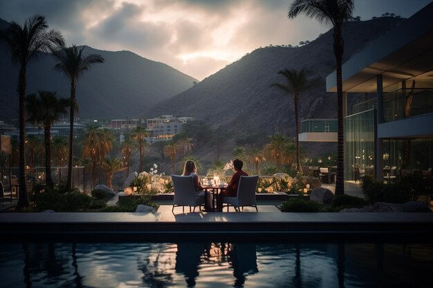 Photo an intimate poolside proposal scene