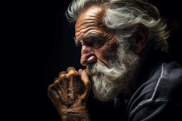 Intimate and quiet moment captured of a senior man in deep thought fitting for documentaries and features on lifes later years