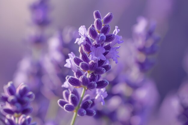 An intimate shot capturing the intricate details of blooming lavender flowers