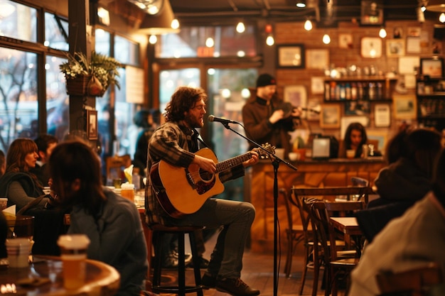 Photo an intimate snap of a folk singersongwriter perfor generative ai