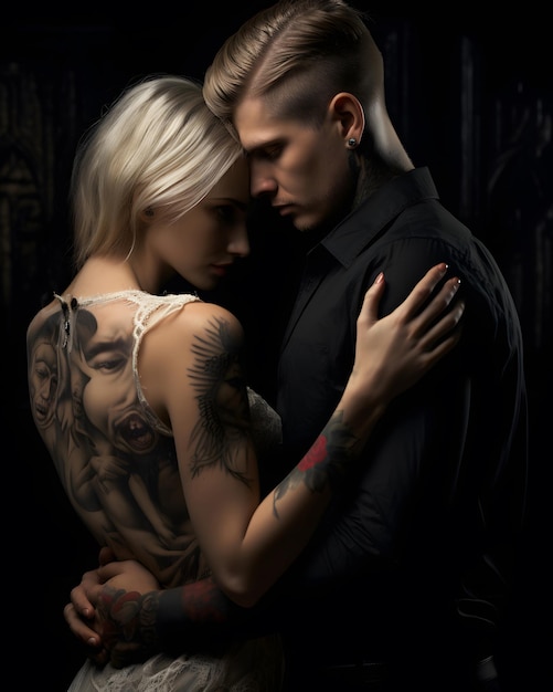 Intimate tattooed couple