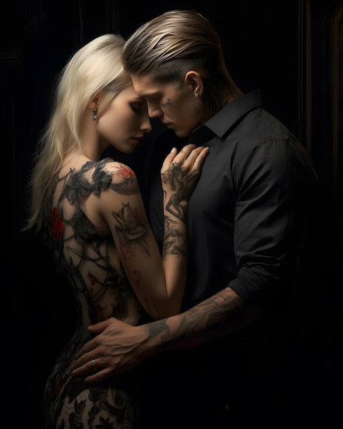 Intimate Tattooed Couple