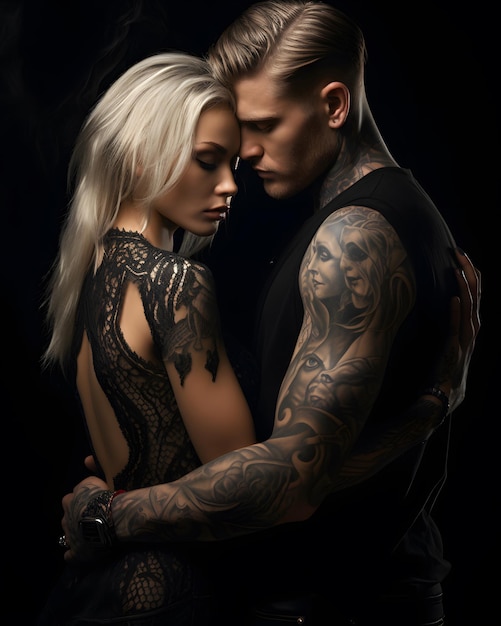 Intimate tattooed couple