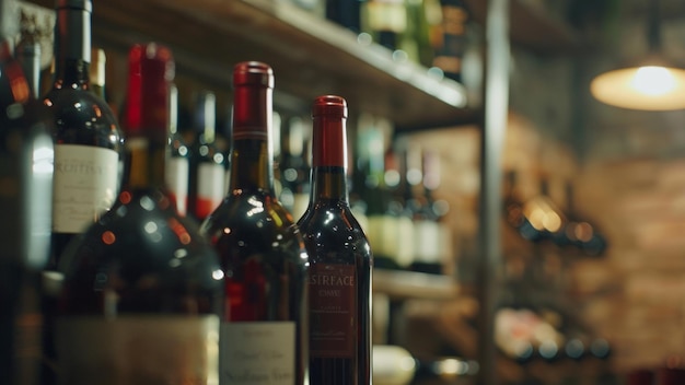 Intimate view of wine bottles in soft focus creating an ambient cellar mood