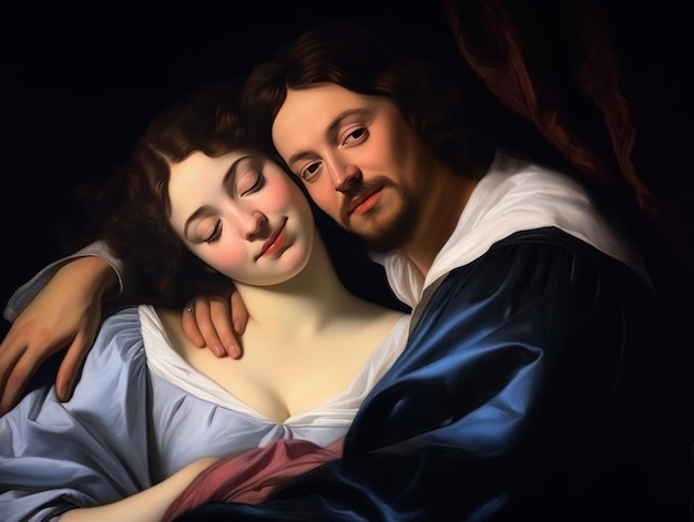 Intimiteit omarmen Een moderne versie van Gerard van Honthorst's Cuddling Couple