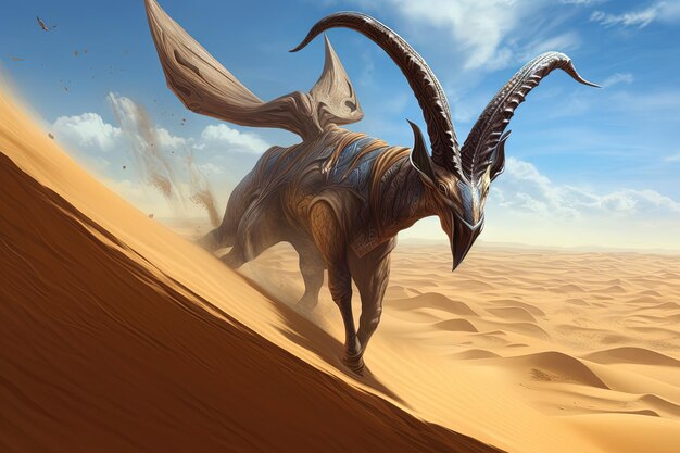 Into the arid deserts a group of elusive sand surfing creatures equipped with long ears and powerful hind legs roam the dunes illustration generative ai