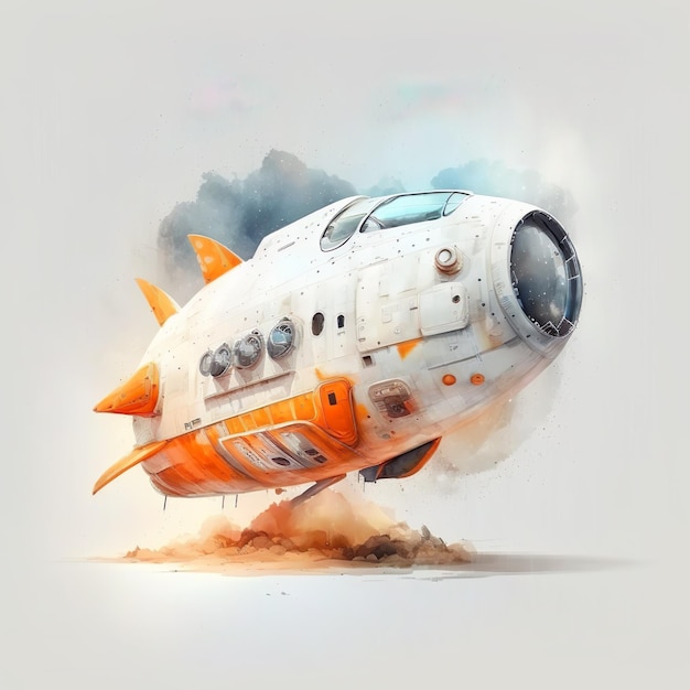 Into the Cosmos A White and Orange Spaceship's Epic Adventure in Ultra HD Watercolor ai generated