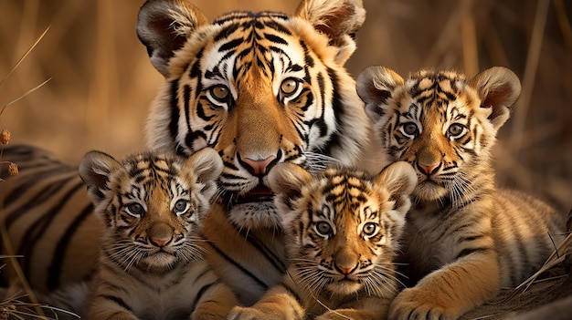 Into the Wild Tiger Cubs en hun familie in het boshabitat