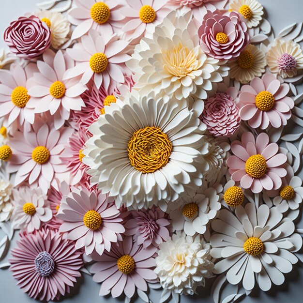 An intricate 3D high definition highly detailed white yellow pink daisy