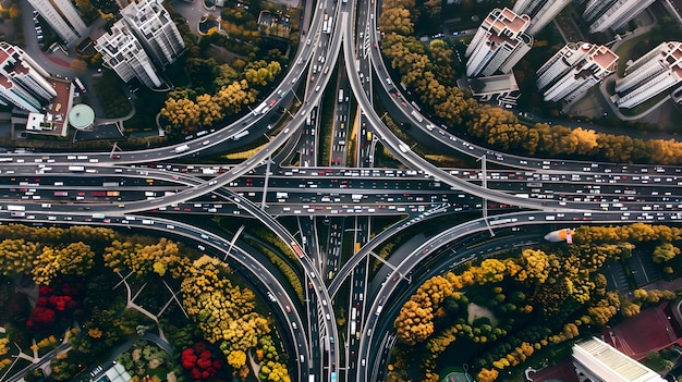 Фото Сложный взгляд с воздуха на эффективную сеть городских автомагистралей для стратегической логистики