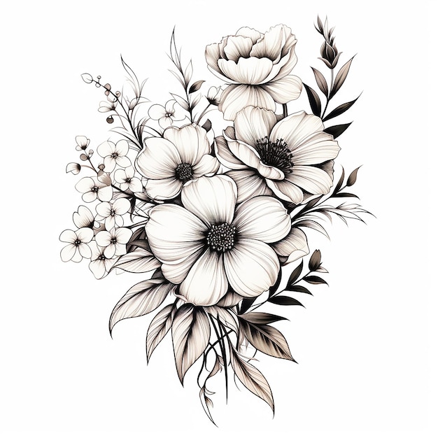 Photo intricate beauty tattoo design of beautiful illustrative blackwork