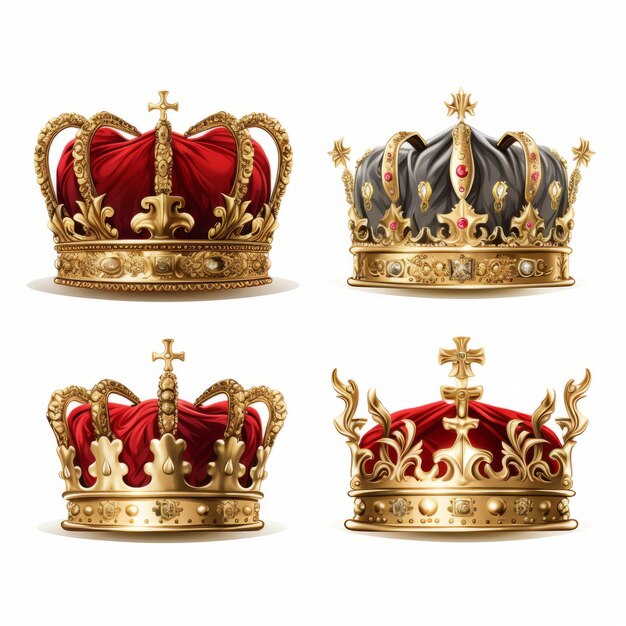 Сложные и странные иллюстрации четырех золотых коронов с красной лентой