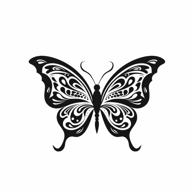 Замысловатая черная бабочка. Смелая и изящная стилизованная фигура.