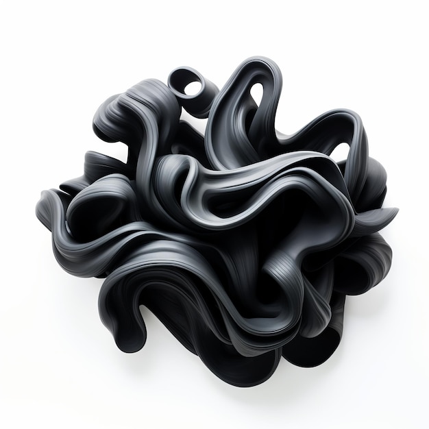 Intricate Black Wavy Sculpture Aggressive Digital Illustration In Soft And Rounded Forms