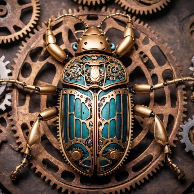 Photo an intricate bug figurine is made to look like a mechanical instrument gears