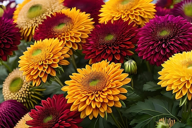 Intricate Chrysanthemums in a multitude of colors