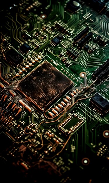 Intricate Circuit Board Landscape Generated with Generative AI Technology