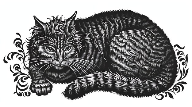 Photo intricate detailed black and white cat drawing perfect for tshirt designs logos and other creative projects