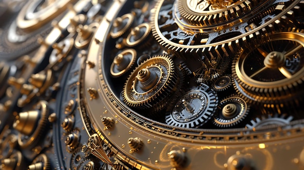 Photo an intricate and detailed clockwork mechanism with gears cogs and wheels made of gold and silver