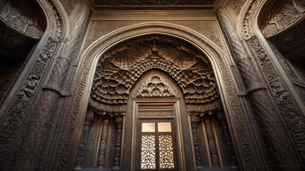 The intricate detailing on the mosques mihrab