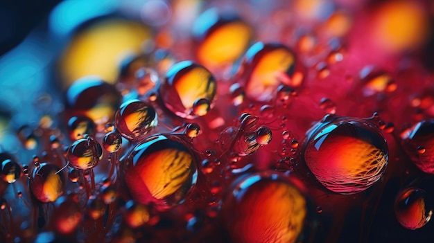 Photo intricate details and color variations of water droplets