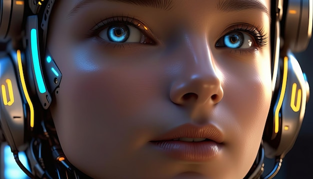 Photo intricate details of robotic girls face