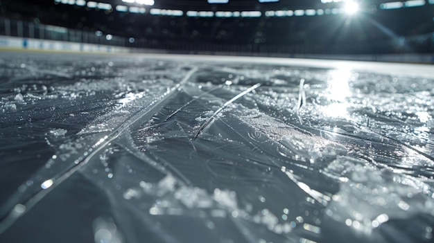 Photo the intricate details of sharp blades slicing through the smooth ice at a stadium