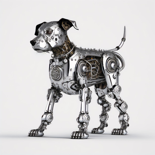 The intricate details of the stay dog in robot style in white background