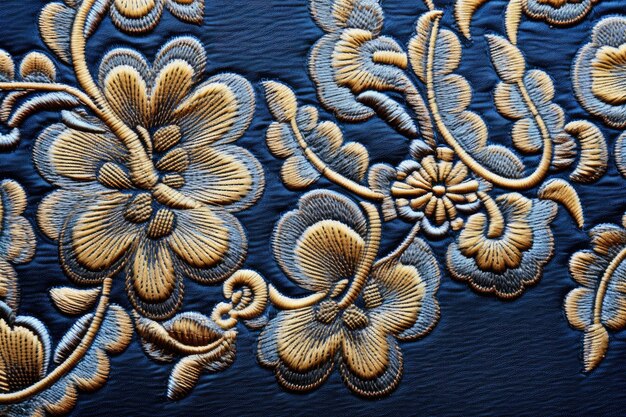 写真 複雑 な 細部 が 明らか に なっ た 刺<unk> さ れ た デニム 織物 の 細部 の 質感