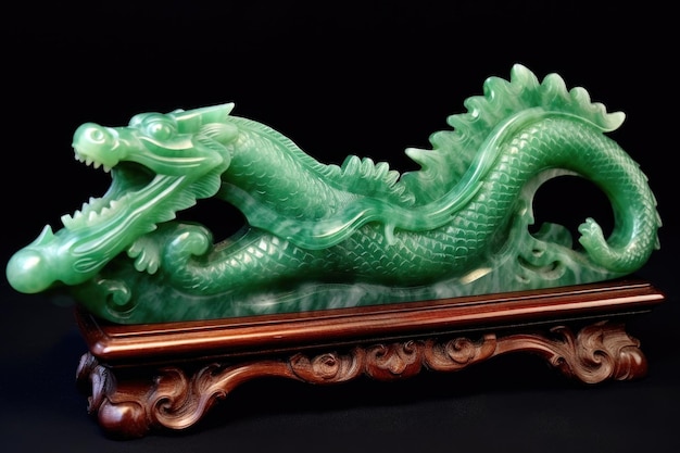 Intricate dragon carving on vibrant green jade created with generative ai