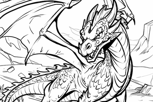 intricate dragonthemed adult coloring book page with detailed patterns