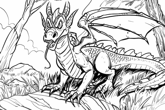 intricate dragonthemed adult coloring book page with detailed patterns