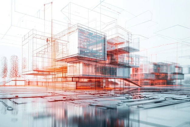 다중 선을 가진 건물의 복잡한 그림 인공지능 기술을 통해 건축 설계 프로세스 AI 생성