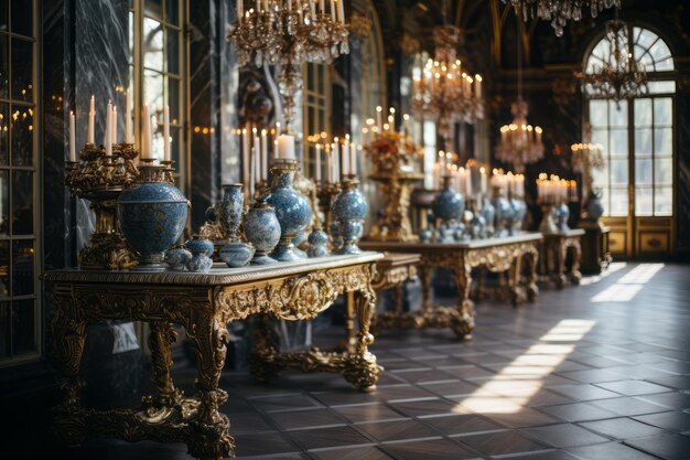 Photo intricate elegance hall of mirrors at versailles