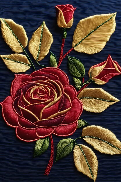 Intricate Embroidery Artwork Detailed Roses on Fabric