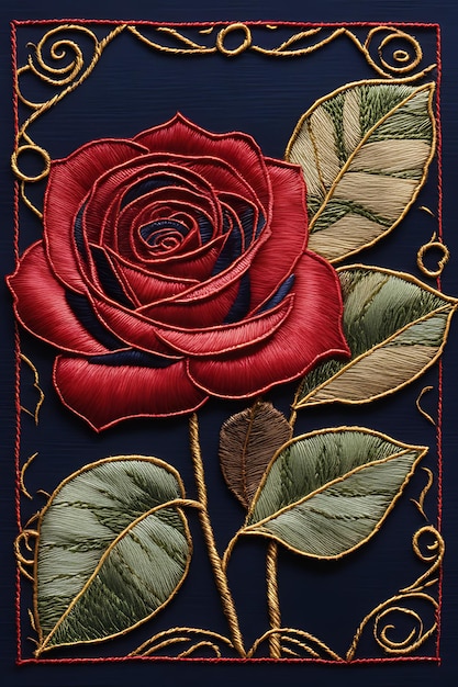 Intricate Embroidery Artwork Detailed Roses on Fabric