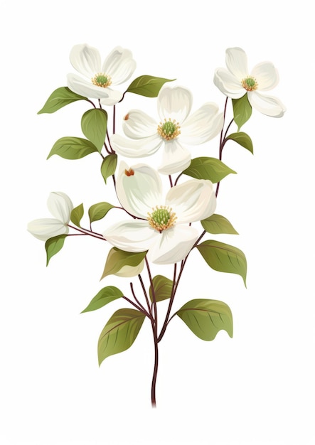 Intricate Floral Dogwood Illustration On White Background