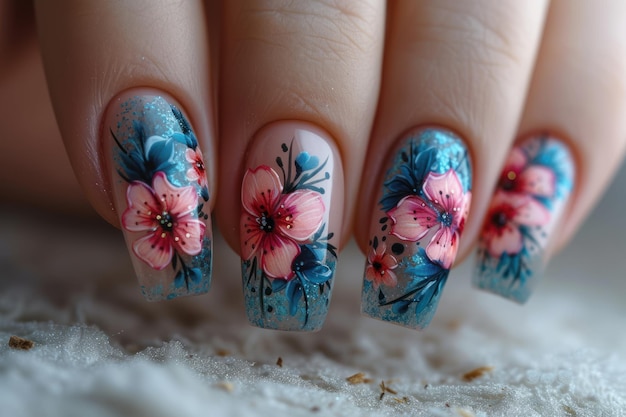 Intricate floral nail art design