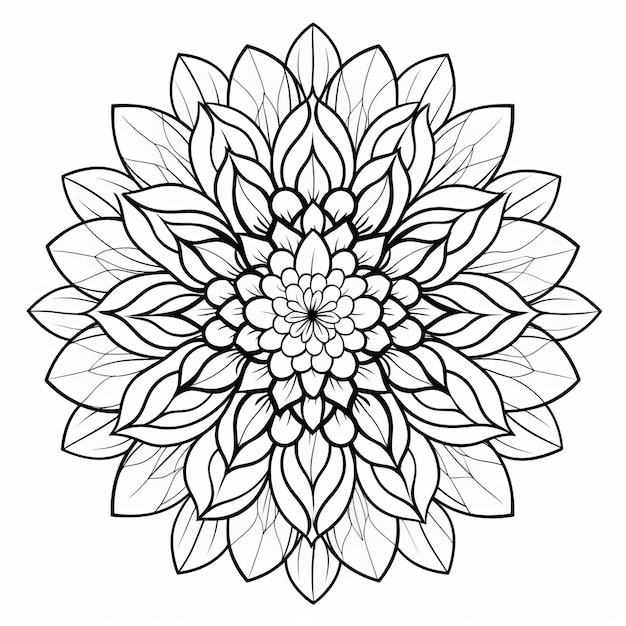 幾何学的な葉を持つ複雑な花のぬりえページ