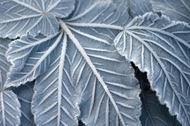 Foto modelli di gelo intricati sulla superficie delle foglie creati con ai generativi